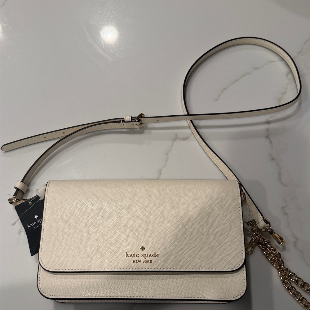 kate spade Cream Saffiano Crossbody Bag with Gold Chain